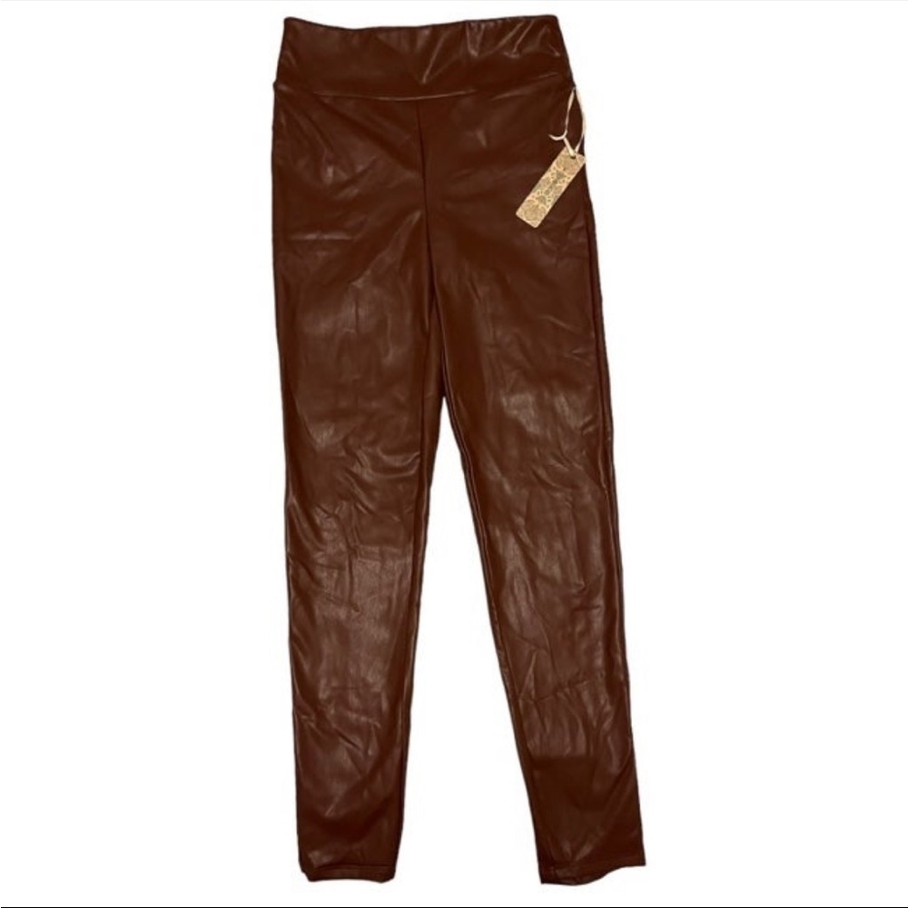 NWT Iris Faux Leather Chocolate Brown Leggings